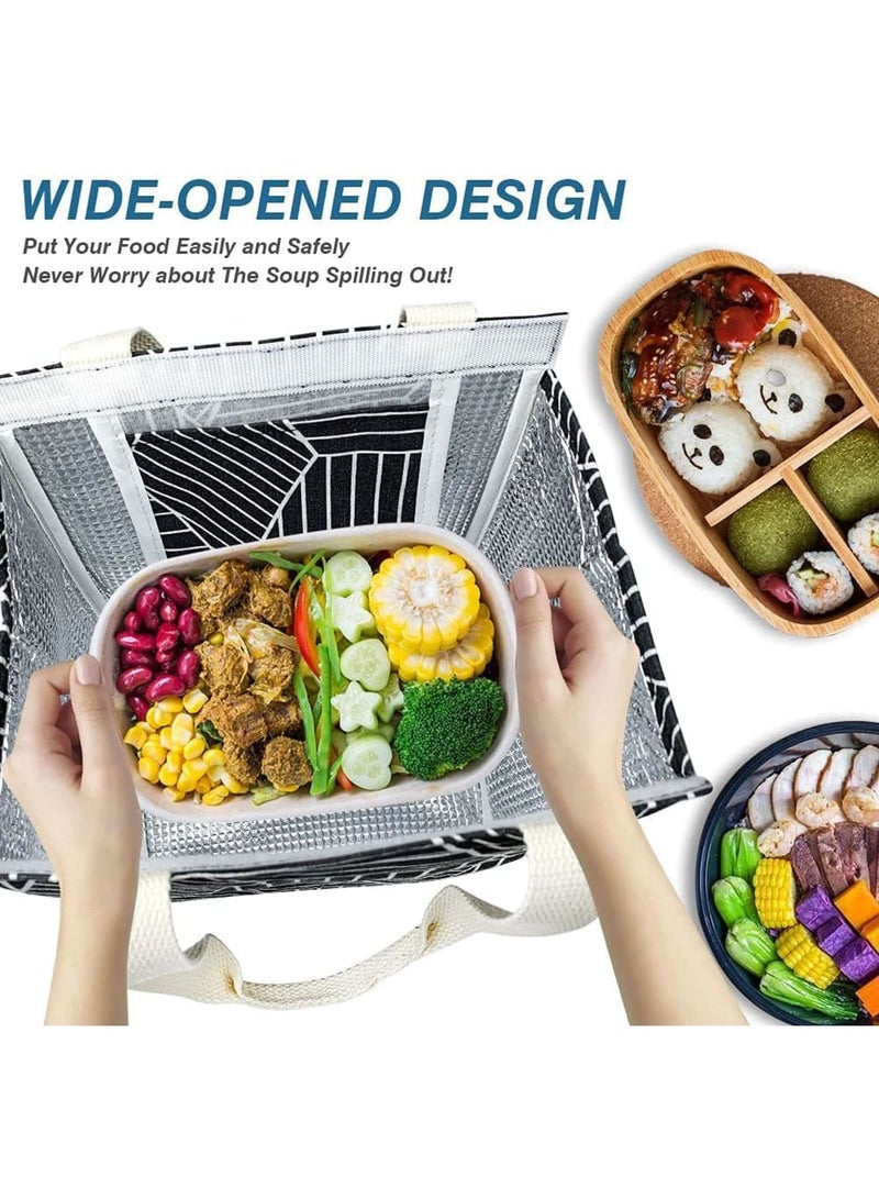 SYOSI Insulated Lunch Bag, 9L Foldable Wide-Open Cooler Bag with Pockets for Women Adults, Leakproof Portable Thermal Lunch Tote for Picnic Office Beach Travel, Stylish Black Rhombus - Image 3