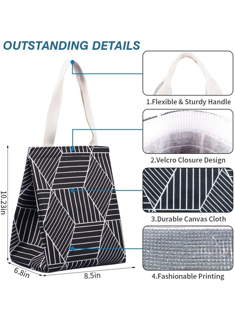 SYOSI Insulated Lunch Bag, 9L Foldable Wide-Open Cooler Bag with Pockets for Women Adults, Leakproof Portable Thermal Lunch Tote for Picnic Office Beach Travel, Stylish Black Rhombus - Image 4