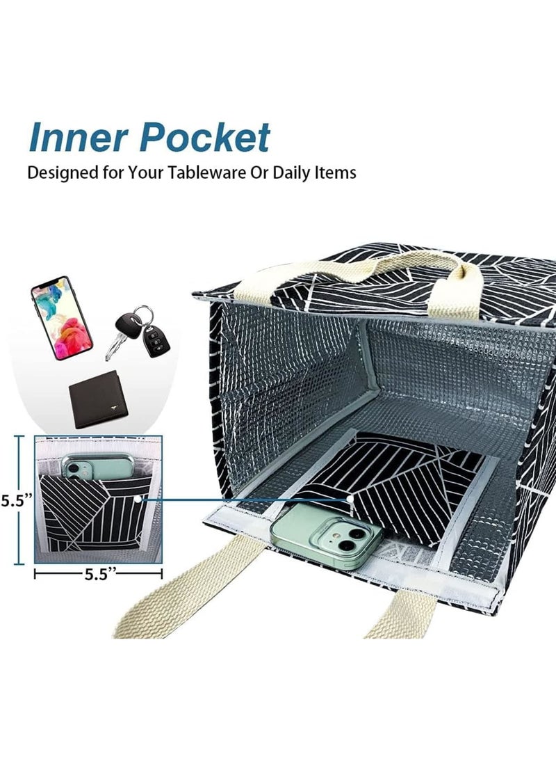 SYOSI Insulated Lunch Bag, 9L Foldable Wide-Open Cooler Bag with Pockets for Women Adults, Leakproof Portable Thermal Lunch Tote for Picnic Office Beach Travel, Stylish Black Rhombus - Image 5