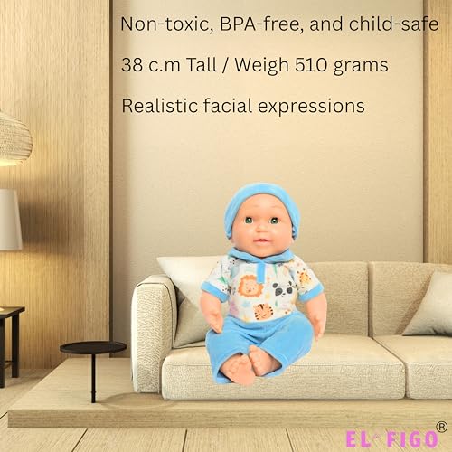 EL FIGO PVC Baby Doll for Kids with Real-Life Toddler Features | Soft Body Toy | Removable Clothes for Kids (510 Gram) 38 cm Tall - Image 4