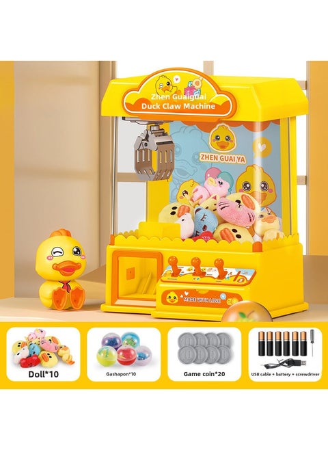 Cartoon Claw Machine Large Size Coin Operated Doll Catcher Game for Kids [Zhen Guai Duck-Yellow] Configuration: 10 Eggs +10 Gashapon +20 Game Coins + Battery Set (Mail Order Box)