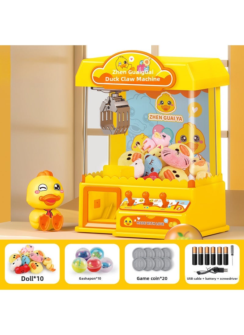null - Cartoon Claw Machine Large Size Coin Operated Doll Catcher Game for Kids [Zhen Guai Duck-Yellow] Configuration: 10 Eggs +10 Gashapon +20 Game Coins + Battery Set (Mail Order Box) - Image 1