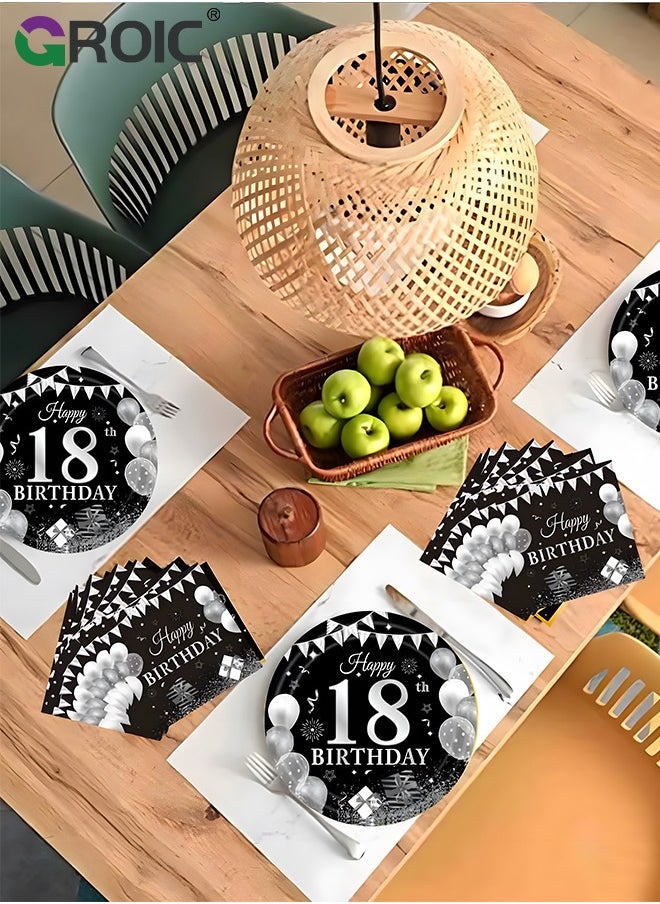GROIC - 116 Pcs Birthday Party Supplies and Decorations Pack, 18 Years Old Theme Party Decoration, Include Knives, Forks, Spoons, Plates, Napkins, Cups for 18 Years Old Birthday Party Decorations - Image 1