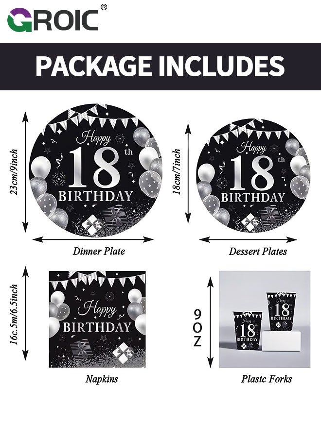 GROIC - 116 Pcs Birthday Party Supplies and Decorations Pack, 18 Years Old Theme Party Decoration, Include Knives, Forks, Spoons, Plates, Napkins, Cups for 18 Years Old Birthday Party Decorations - Image 1