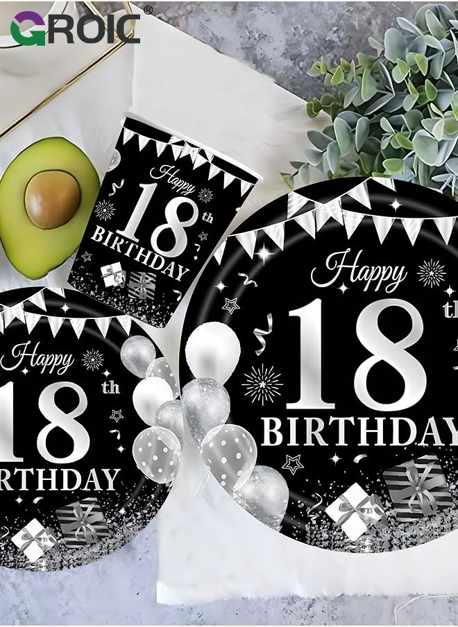 GROIC - 116 Pcs Birthday Party Supplies and Decorations Pack, 18 Years Old Theme Party Decoration, Include Knives, Forks, Spoons, Plates, Napkins, Cups for 18 Years Old Birthday Party Decorations - Image 1