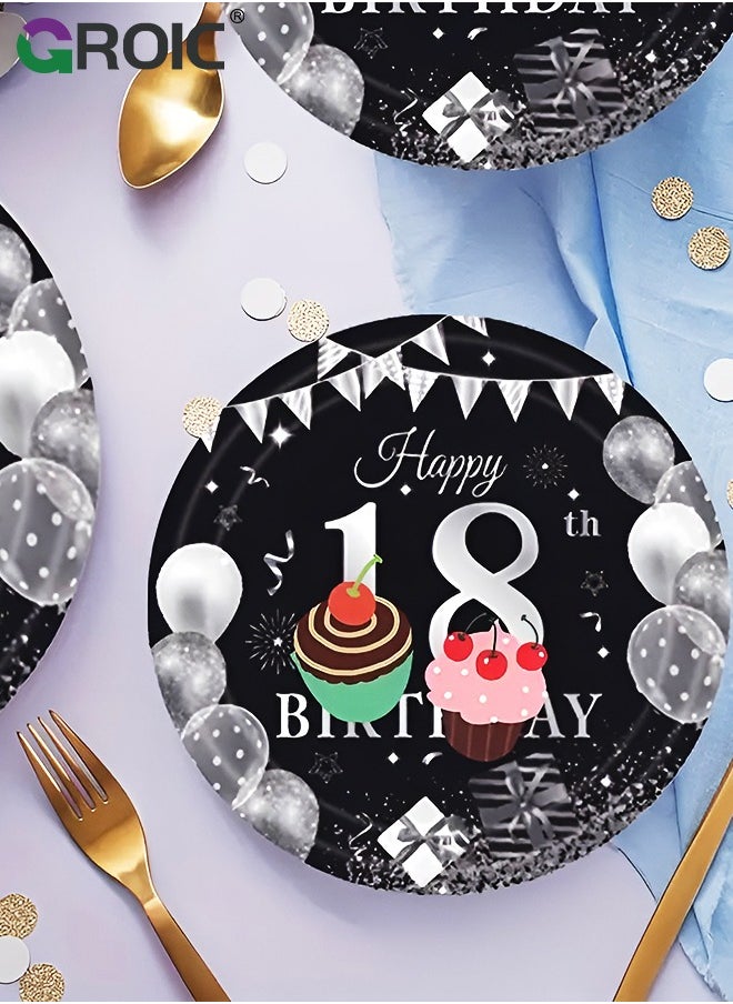 GROIC - 116 Pcs Birthday Party Supplies and Decorations Pack, 18 Years Old Theme Party Decoration, Include Knives, Forks, Spoons, Plates, Napkins, Cups for 18 Years Old Birthday Party Decorations - Image 1