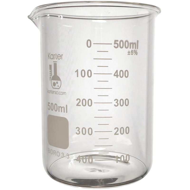 Karter Scientific 500ml Beaker, Low Form Griffin, Borosilicate 3.3 Glass, Double Scale, Graduated, Karter Scientific 213D18 (Pack of 6) - Image 4