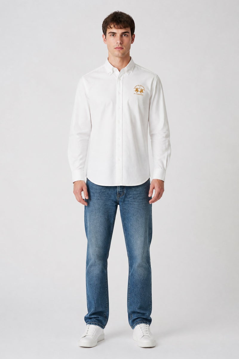 La Martina Men Slim Fit Embroidered Logo Long Sleeve Casual Shirt, White - Image 3