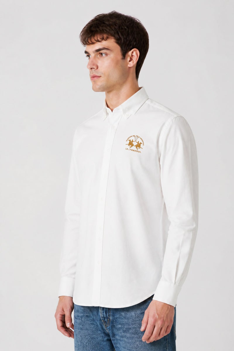 La Martina Men Slim Fit Embroidered Logo Long Sleeve Casual Shirt, White - Image 2