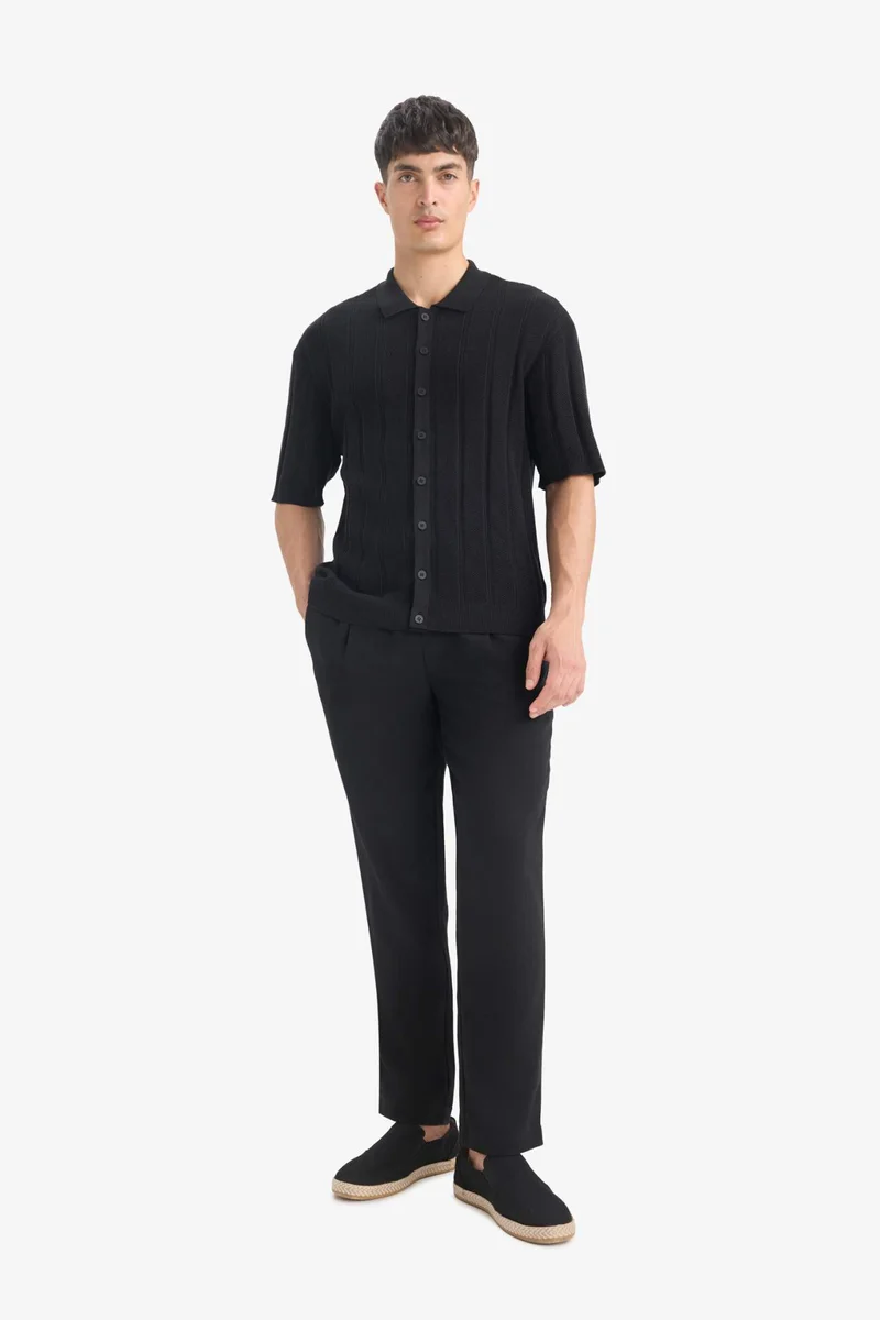DeFacto Cotton Standard Fit Short Sleeve Black Polo Shirt