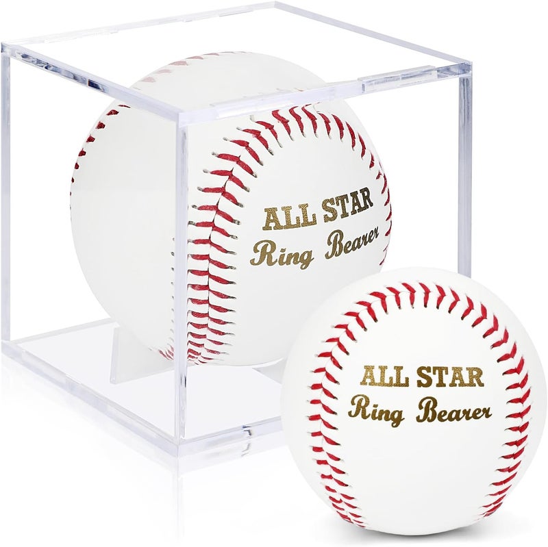 WANGDEFA Ring Bearer Baseball with Display Case - All Star Wedding Gift - Will You Be My Ring Bearer? - Image 1