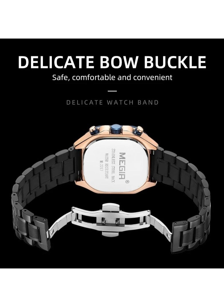 MEGIR - MEGIR Quartz Watch Men Square Dial Waterproof Stainless Steel Strap Luminous Hands Auto Date Wristwatches - Image 1