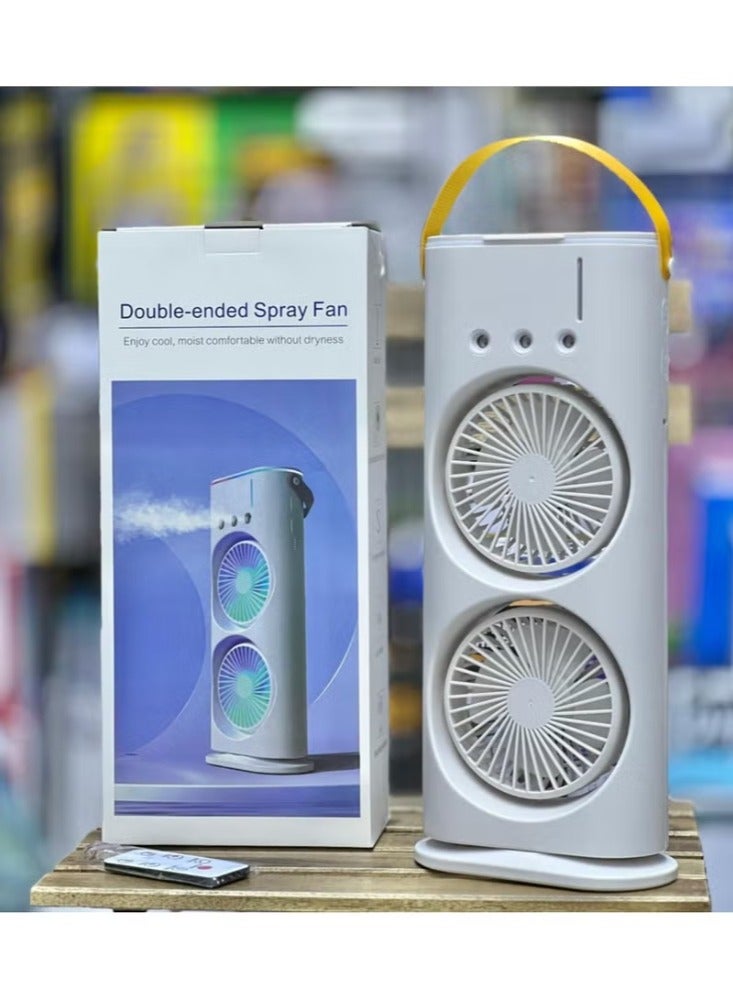 دريمزون مروحة مزدوجة مع شحن USB، مروحة مكتب متضمنة تصميم 3 منافذ رش وإضاءة ليلية ملونة دافئة، تنظيم الرياح 3 سرعات للمكتب، المنزل، سطح المكتب في غرفة النوم، والنزهات الخارجية. - Image 1