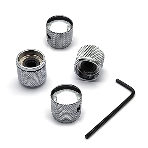 SAPHUE 4 Pcs Metal Volume Tone Dome Tone Guitar Speed Control Knobs with Allen Keys Screws Set for Fender Strat Telecaster Gibson Les Paul Electric Guitar or Bass (Chrome) - Image 1