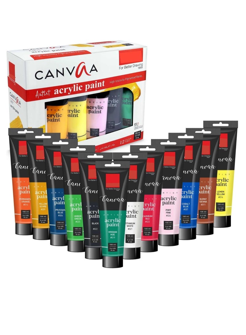 Isomars Acrylic Paint 100ml - Set of 12 Vibrant Pigmented & Fadeproof Colors - ARTIST SERIES - For Canvas Painting, Scrap Book, Paper Board, Wood & Terracotta - Image 1