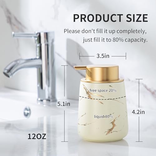 Enra Ceramic Gold Soap Dispenser, 12 oz Modern Liquid Hand Soap Dispenser for Bathroom Kitchen with Easy-to-Press(Glod Liquid Type-Beige) - Image 2