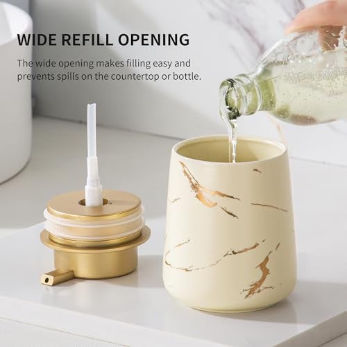 Enra Ceramic Gold Soap Dispenser, 12 oz Modern Liquid Hand Soap Dispenser for Bathroom Kitchen with Easy-to-Press(Glod Liquid Type-Beige) - Image 5