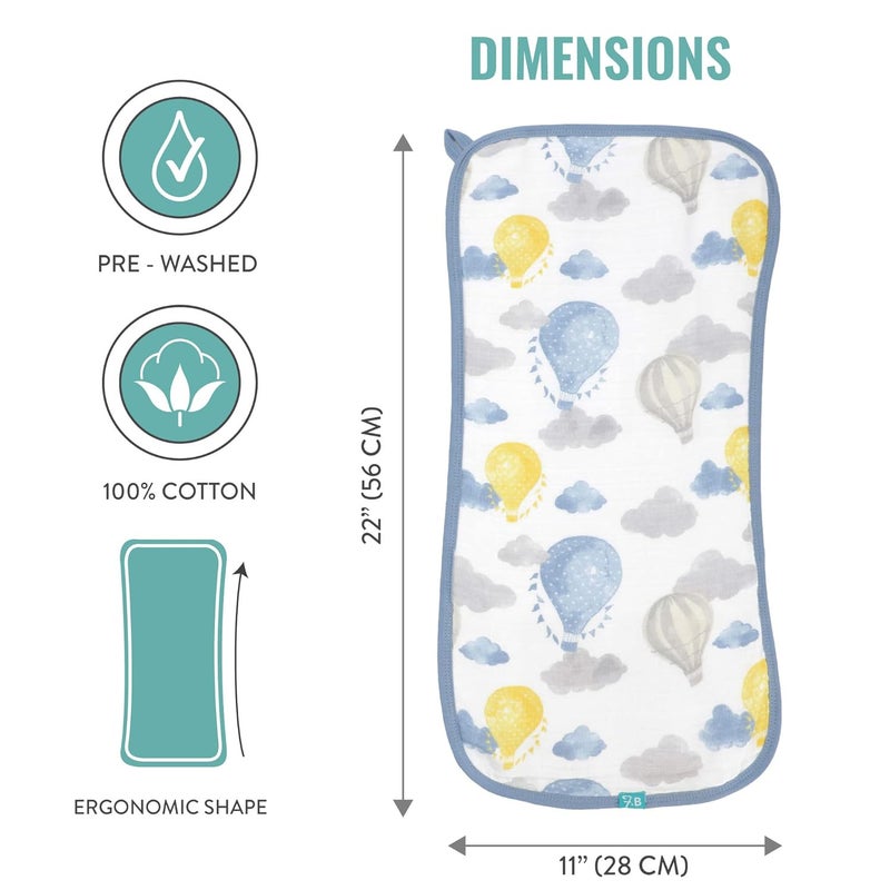 Featherhead 5Pack Muslin Burp Cloths for Baby Boy Large 22 X 11  Ultra Soft  Extra Absorbent Cotton Terry Backing Blue Balloons - Image 2