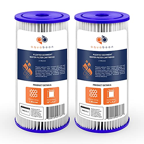 Aquaboon 1 Micron Pleated Water Filter 10 x 4.5 for Whole House Sediment Water Filter Replacement Compatible with Well Filters FXHSC, R50-BBSA (2-PACK) - Image 1