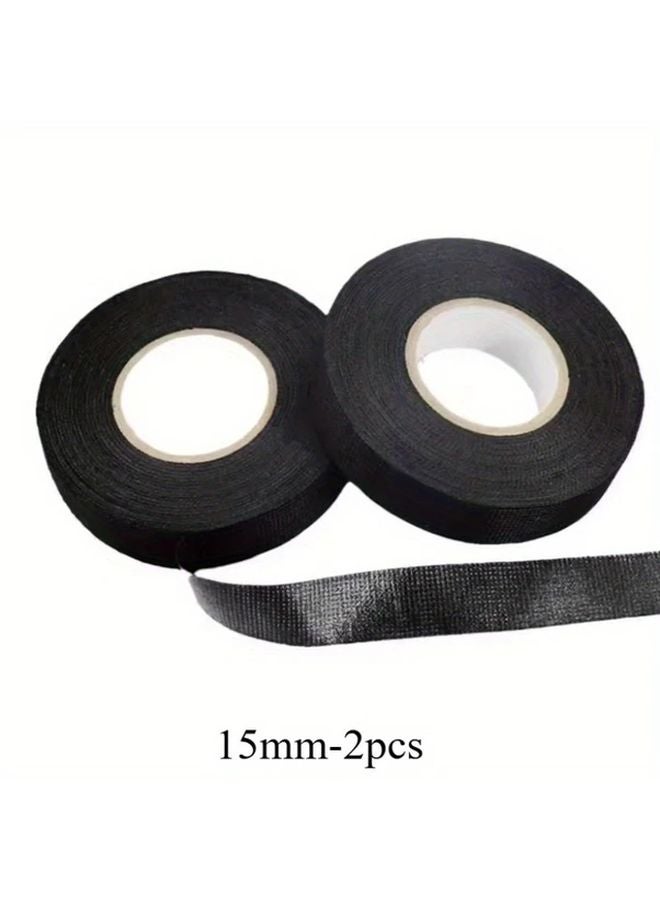 2pcs 15mm Electrical Tape Heat Resistant Fireproof Waterproof Black Fabric Wire Protector - Image 1