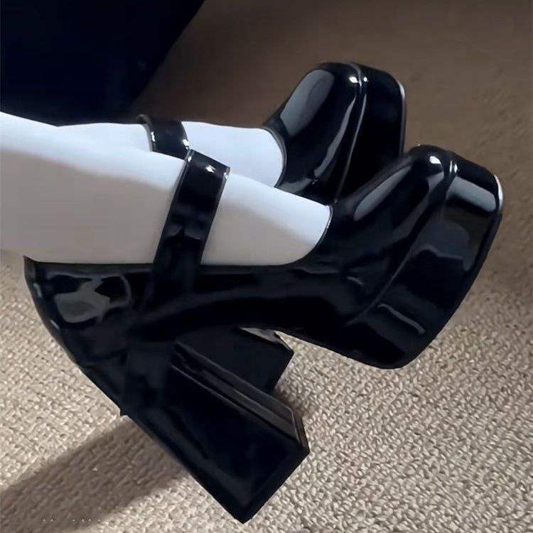 American High Heels With Gemstones, New Design, Niche French Style, Small Height Mary Jane Shoes, Black Jk Shoes - Image 5