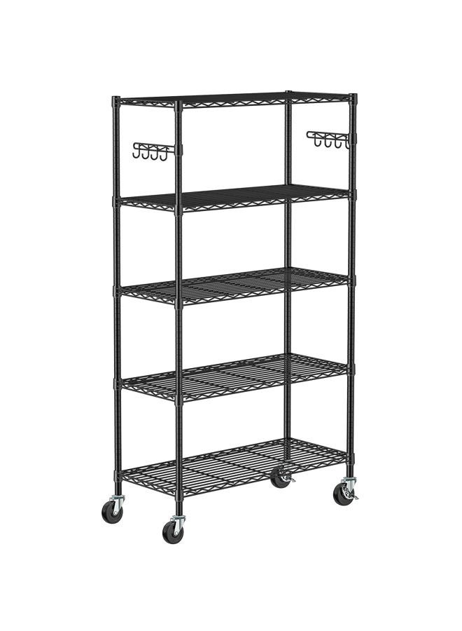 Folews 5 Tier Storage Shelves with Wheels - Metal Shelves for Storage Adjustable Wire Shelving Unit Organizer Storage Rack Shelf for Kitchen Garage Pantry Closet Laundry(14D x 36W x 75H) - Image 1