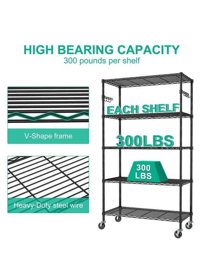 Folews 5 Tier Storage Shelves with Wheels - Metal Shelves for Storage Adjustable Wire Shelving Unit Organizer Storage Rack Shelf for Kitchen Garage Pantry Closet Laundry(14D x 36W x 75H) - Image 4