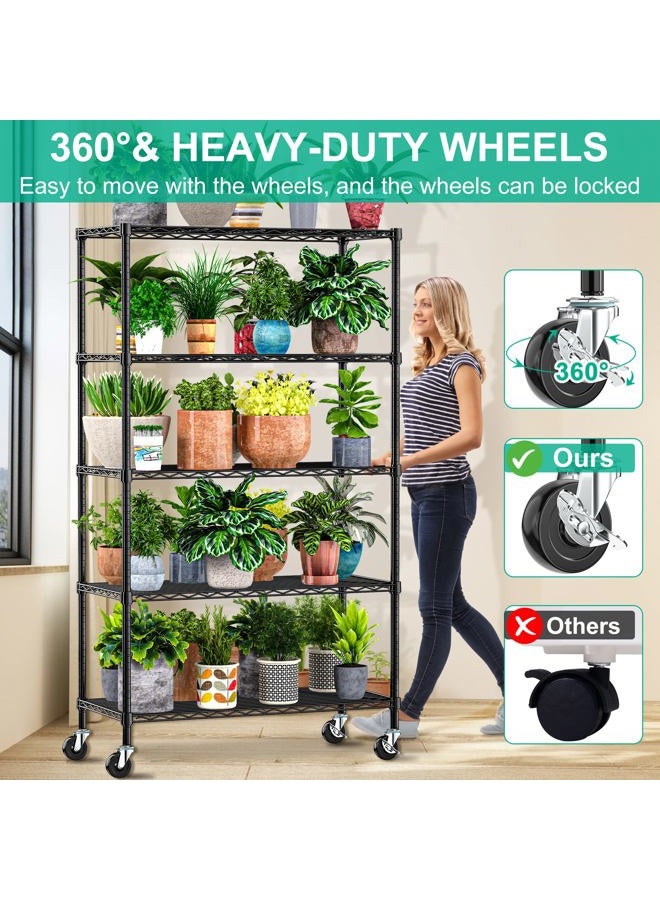 Folews 5 Tier Storage Shelves with Wheels - Metal Shelves for Storage Adjustable Wire Shelving Unit Organizer Storage Rack Shelf for Kitchen Garage Pantry Closet Laundry(14D x 36W x 75H) - Image 3