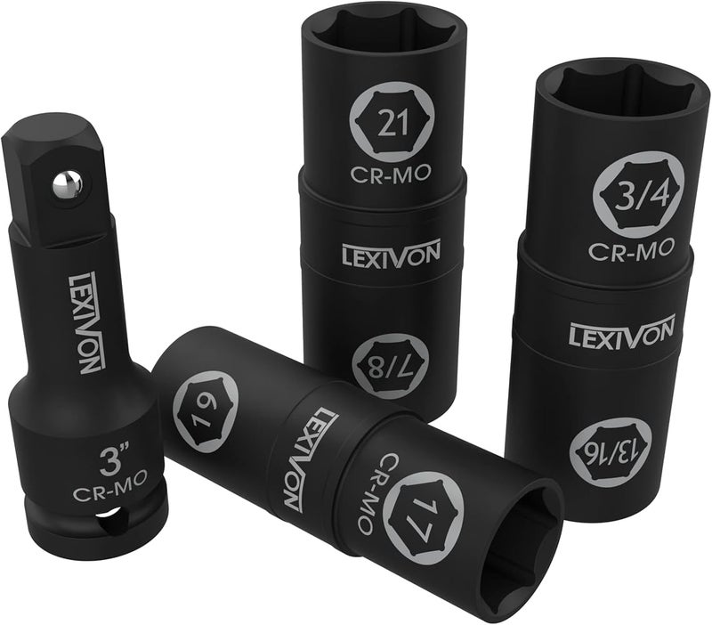 LEXIVON Impact Socket Set, 6 Total Lug Nut Size Innovative Flip Socket Design Cover Most Commonly Inch & Metric Used Sizes Cr-Mo Steel = Fully Impact Grade (LX-111) - Image 2
