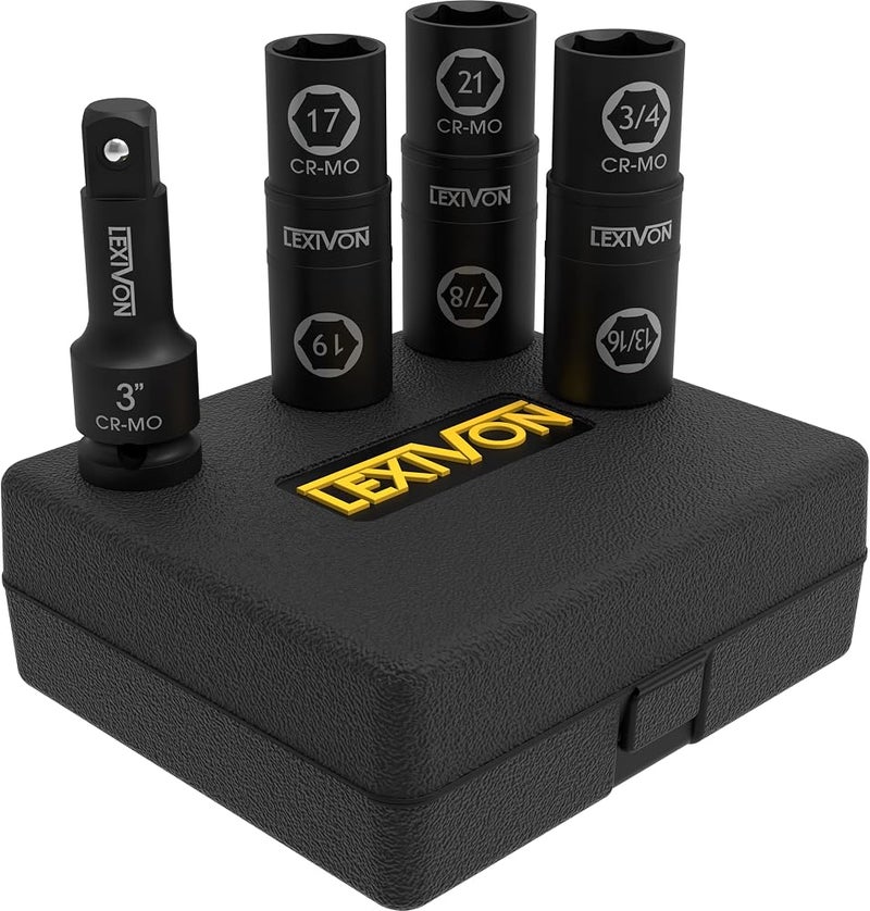 LEXIVON Impact Socket Set, 6 Total Lug Nut Size Innovative Flip Socket Design Cover Most Commonly Inch & Metric Used Sizes Cr-Mo Steel = Fully Impact Grade (LX-111) - Image 3