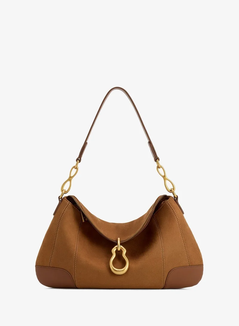 Jayla Faux Suede Metal Pendant Embellished Shoulder Bag
