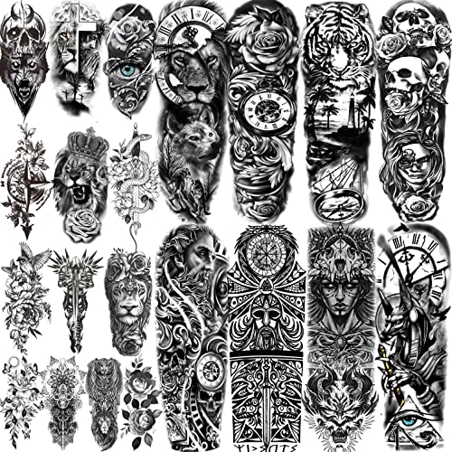 COKTAK 21 Sheets Extra Large Black Temporary Tattoos For Women Adults Greek Myth With 8 Sheets Full Arm Sleeve For Men Maori Warrior Compass and 13 Sheets Fake Large 3D Tatoo Stickers - Image 5