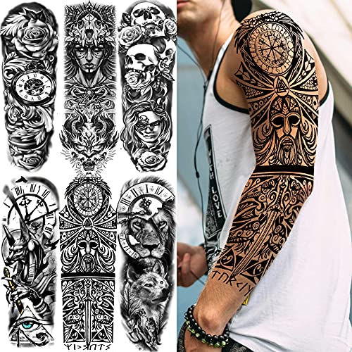 COKTAK 21 Sheets Extra Large Black Temporary Tattoos For Women Adults Greek Myth With 8 Sheets Full Arm Sleeve For Men Maori Warrior Compass and 13 Sheets Fake Large 3D Tatoo Stickers - Image 2