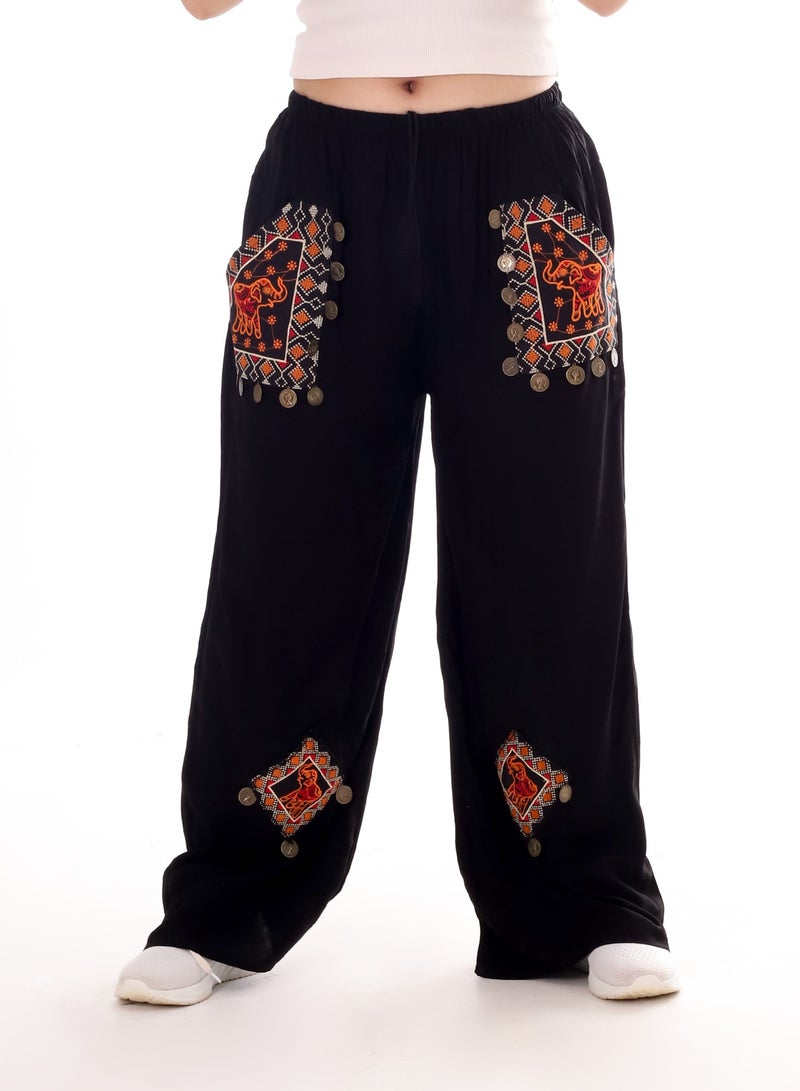 BEBO Women's printed long 2 pocket pants with drawstring  - Image 1