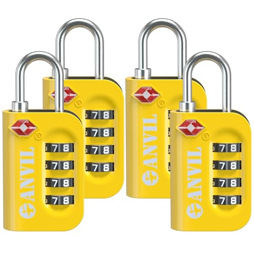 ANVIL TSA Approved Luggage Lock - 4 Digit Combination, 10,000 Combinations, Easy-Read Password Window, Travel Lock for Suitcases, Backpacks, Gym & Student Lockers, Baggagee (Yellow 4 Pack) - Image 1