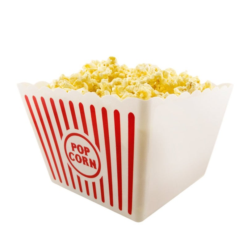 Novelty Place Plastic Popcorn Bowl Red  White Striped Classic Popcorn Containers for Movie Night  8 Square x 7 Deep 1 Pack