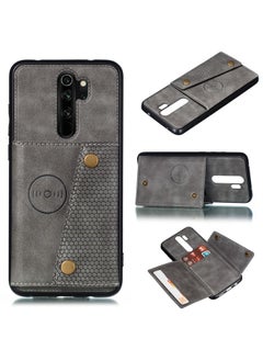 HuHa Case Cover For Xiaomi Redmi 9 Double Buckle PU + TPU Shockproof Magnetic Protective Case with Card Slot & Holder Grey 