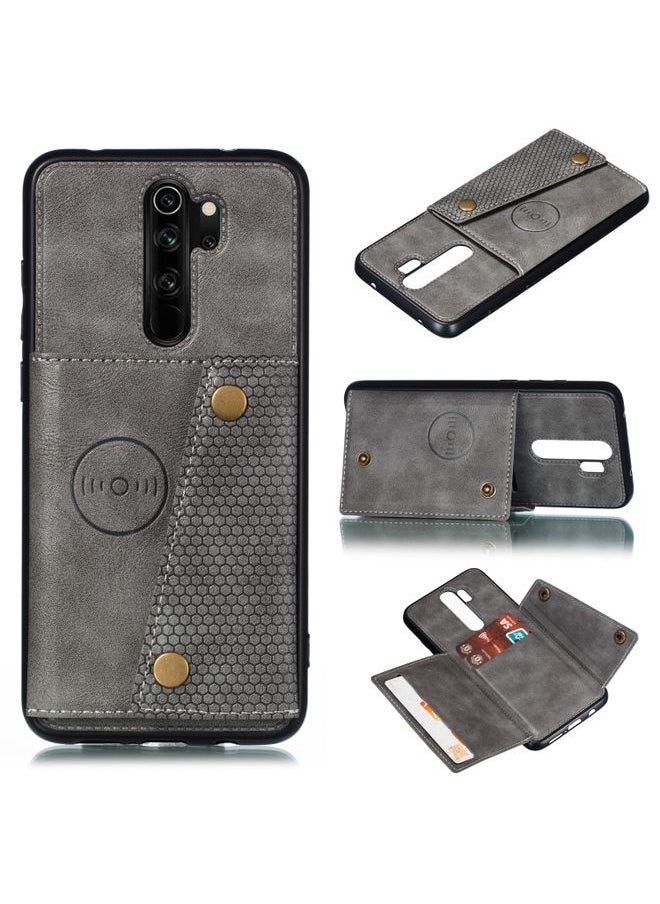 HuHa Case Cover For Xiaomi Redmi 9 Double Buckle PU + TPU Shockproof Magnetic Protective Case with Card Slot & Holder Grey 
