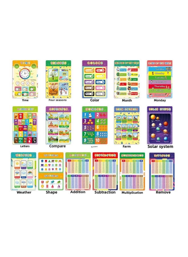 Customized Children's English Early Education Silent Wall Chart Alphanumeric Multi-themed Learning Education Poster-Specifications:B Educational Posters -16 Sheets/set  - Image 1