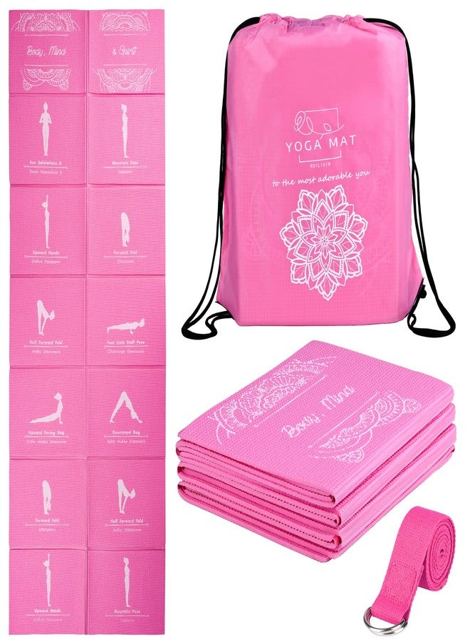 RUILIXIN Foldable Yoga Mat for Women, Non Slip Exercise Mat for Home Gym, Travel Yoga Set With Stretch Strap for Yoga Pilates and Fitness, 68"L x 24"W x 1/5 Inch Thick - Image 1