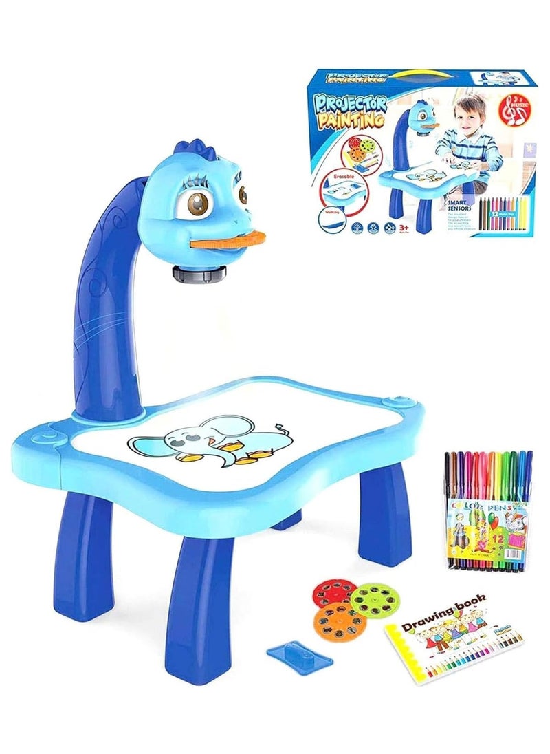 Generic - Child Learning Desk With Smart Projector Kids Painting Table Toy With Light Music Children Educational Tool Drawing Table (BLUE) - Image 1