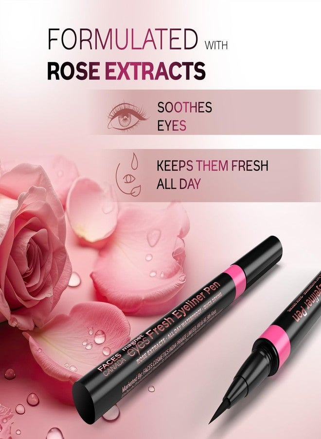 FACESCANADA Magneteyes Fresh Eyeliner Pen - Black, 1ml | All - Day Waterproof & Smudgeproof | Long-Lasting | Matte Intense Color Payoff | Quick Drying & One Stroke Application | Rose Extract - Image 4