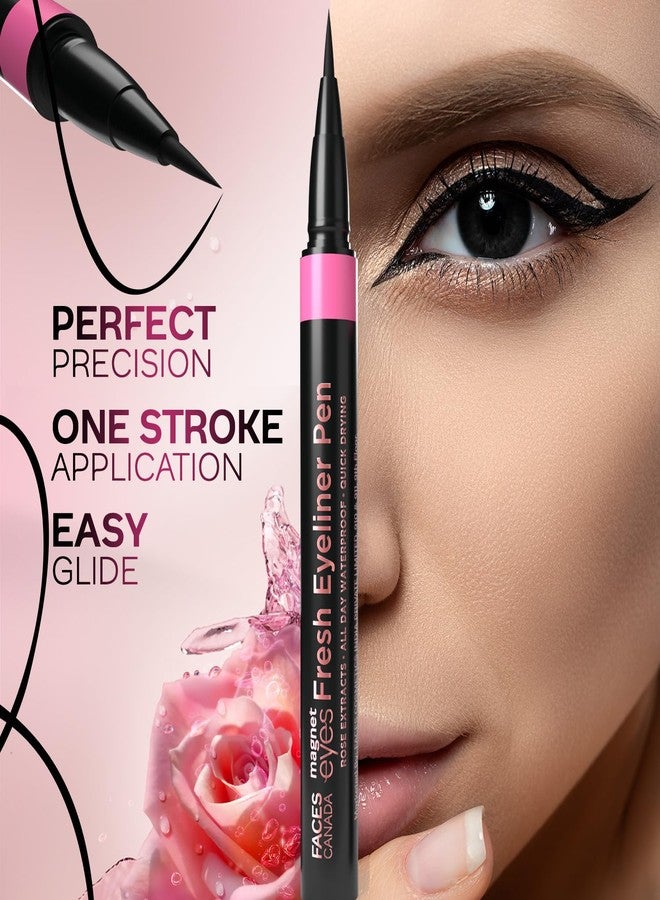 FACESCANADA Magneteyes Fresh Eyeliner Pen - Black, 1ml | All - Day Waterproof & Smudgeproof | Long-Lasting | Matte Intense Color Payoff | Quick Drying & One Stroke Application | Rose Extract - Image 3