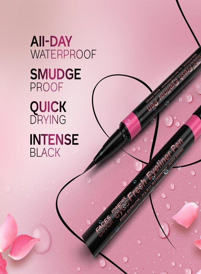 FACESCANADA Magneteyes Fresh Eyeliner Pen - Black, 1ml | All - Day Waterproof & Smudgeproof | Long-Lasting | Matte Intense Color Payoff | Quick Drying & One Stroke Application | Rose Extract - Image 2