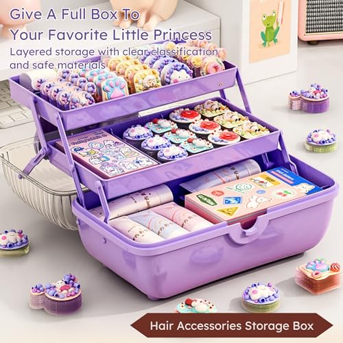 KREPS Plastic Hair Accessories Organizer Box, Hairribbon Storage Box Ribbon Box Multi-Purpose 3 Layer Organizer With Handles For Nail Hair Accessories Sewing Supplies Makeup Art Supplies (Purple) - Image 3