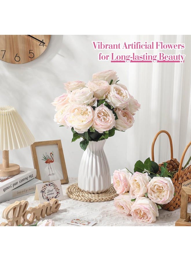 Giegxin 20 Pcs Real Touch Peonies Austin Roses Artificial Flowers, Faux Look Real Long Stems Fake Flower with Big Blooms for Christmas Valentines Wedding Party DIY Arrangement Home Decor(Light Pink) - Image 4