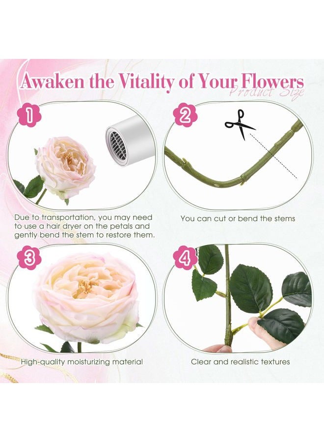 Giegxin 20 Pcs Real Touch Peonies Austin Roses Artificial Flowers, Faux Look Real Long Stems Fake Flower with Big Blooms for Christmas Valentines Wedding Party DIY Arrangement Home Decor(Light Pink) - Image 3
