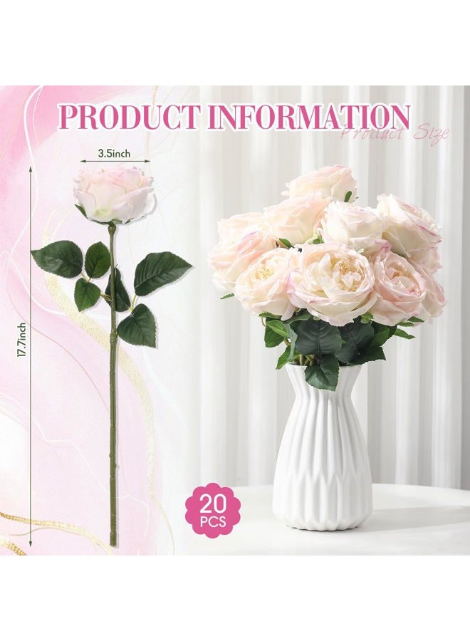 Giegxin 20 Pcs Real Touch Peonies Austin Roses Artificial Flowers, Faux Look Real Long Stems Fake Flower with Big Blooms for Christmas Valentines Wedding Party DIY Arrangement Home Decor(Light Pink) - Image 2