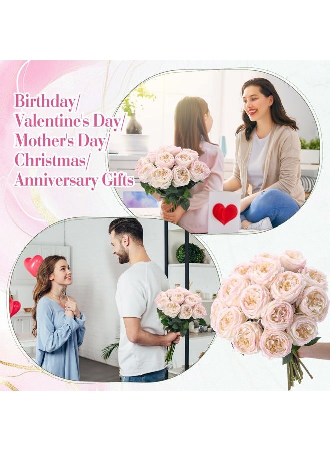 Giegxin 20 Pcs Real Touch Peonies Austin Roses Artificial Flowers, Faux Look Real Long Stems Fake Flower with Big Blooms for Christmas Valentines Wedding Party DIY Arrangement Home Decor(Light Pink) - Image 5
