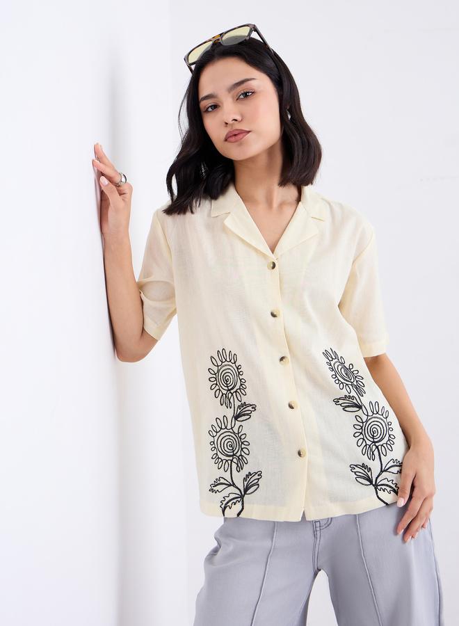 Styli Women Embroidered Panel Longline Shirt - Image 1